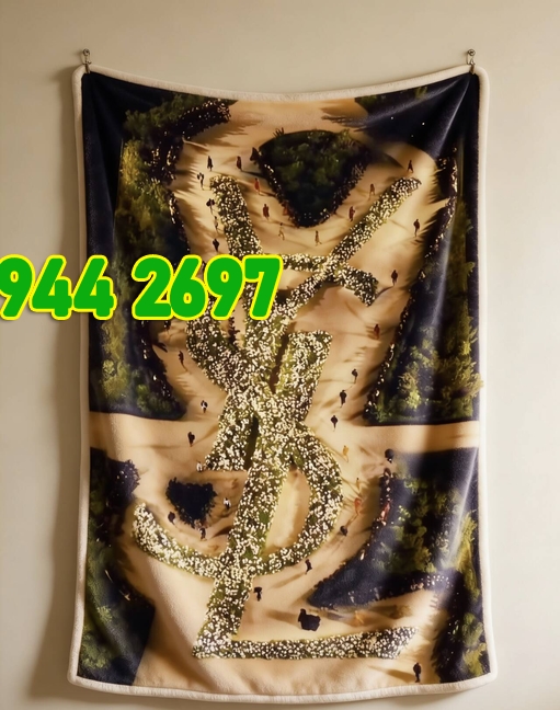 Yves Saint Laurent YSL Iconic Floral Logo Garden Print Black Gold White Flannel Throw Blanket Luxury Designer Printed Sofa Cover Blanket IMG_3315